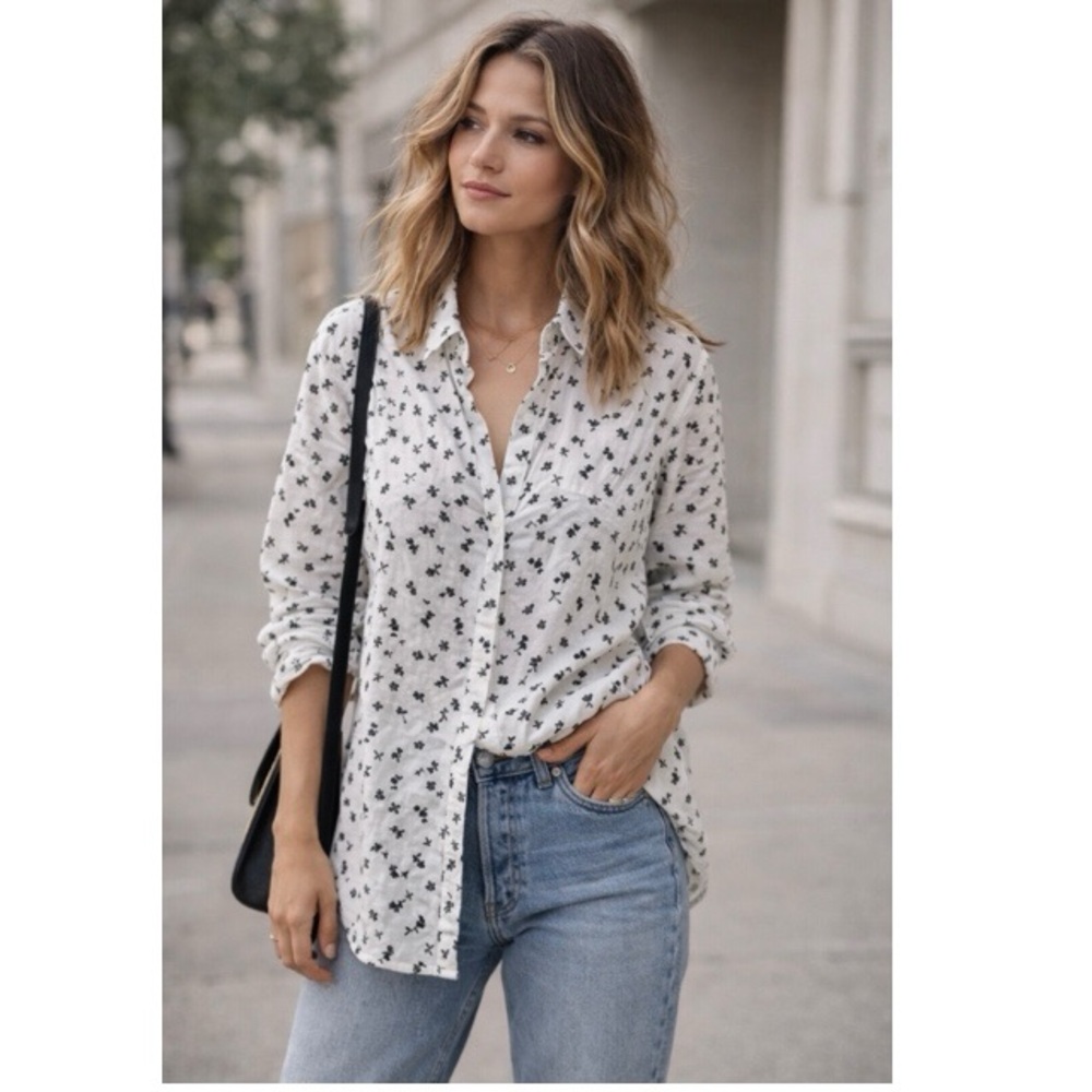Nili Lotan | Libby Shirt | Cotton Floral Button Down Blouse | Minimalist Luxe